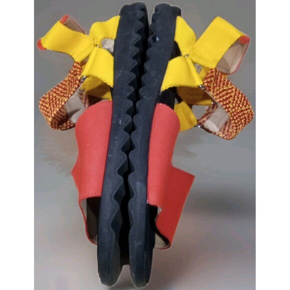 VTG Sesto Meucci Red Yellow Leather Sandals 11M Italy Colorblock Artsy EUC - Picture 4 of 8